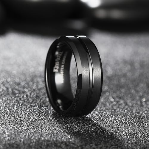 King Will Tungsten Carbide Wedding Band for Men Women-8mm Width in Black with Grooved Center Wedding Ring Suitable Suitable for Work, Gym Comfort Fit Size 7 - Image 3
