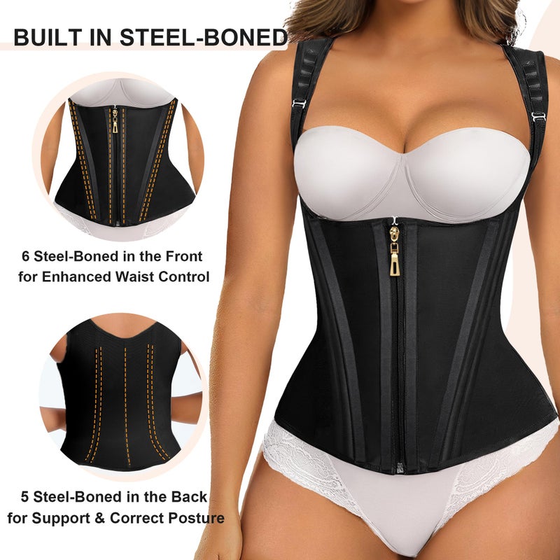 SHAPERX Waist Trainer Corset for Women Tummy Control Sport Girdle Hourglass Waist Cincher Body Shaper with Steel Boned SZ7293-Black-XS - Image 4