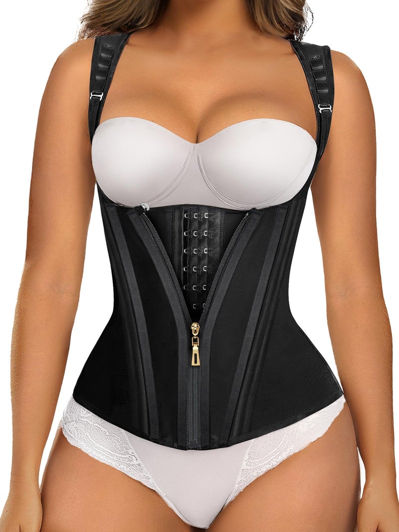 SHAPERX Waist Trainer Corset for Women Tummy Control Sport Girdle Hourglass Waist Cincher Body Shaper with Steel Boned SZ7293-Black-XS - Image 1