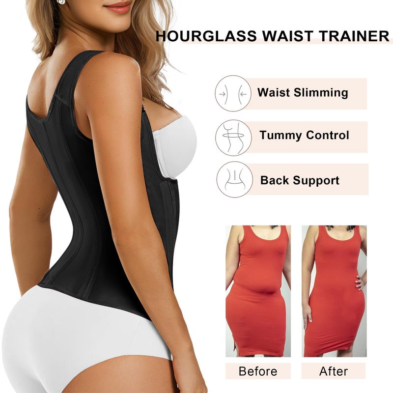 SHAPERX Waist Trainer Corset for Women Tummy Control Sport Girdle Hourglass Waist Cincher Body Shaper with Steel Boned SZ7293-Black-XS - Image 5
