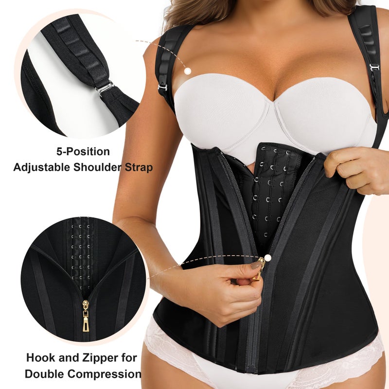 SHAPERX Waist Trainer Corset for Women Tummy Control Sport Girdle Hourglass Waist Cincher Body Shaper with Steel Boned SZ7293-Black-XS - Image 3