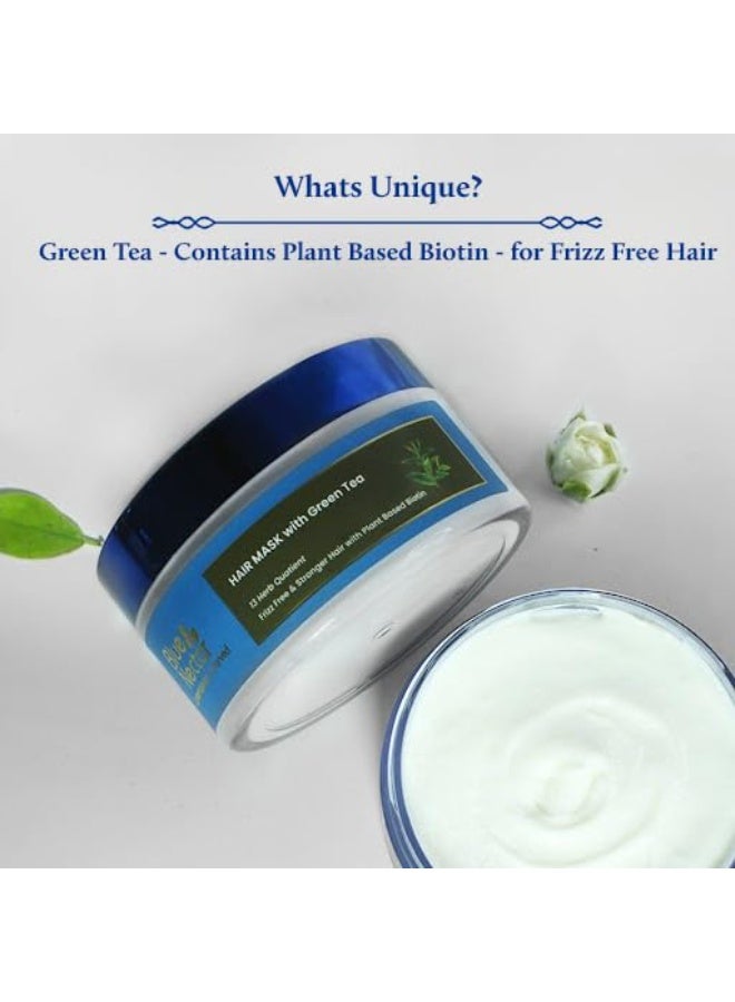 Blue Nectar Green Tea Hair Mask | Deep Conditioning Hair Mask for Frizzy & Damaged Hair | With Plant-Based Biotin for Curly & Dry Hair (13 Herbs, 200g) - Image 2