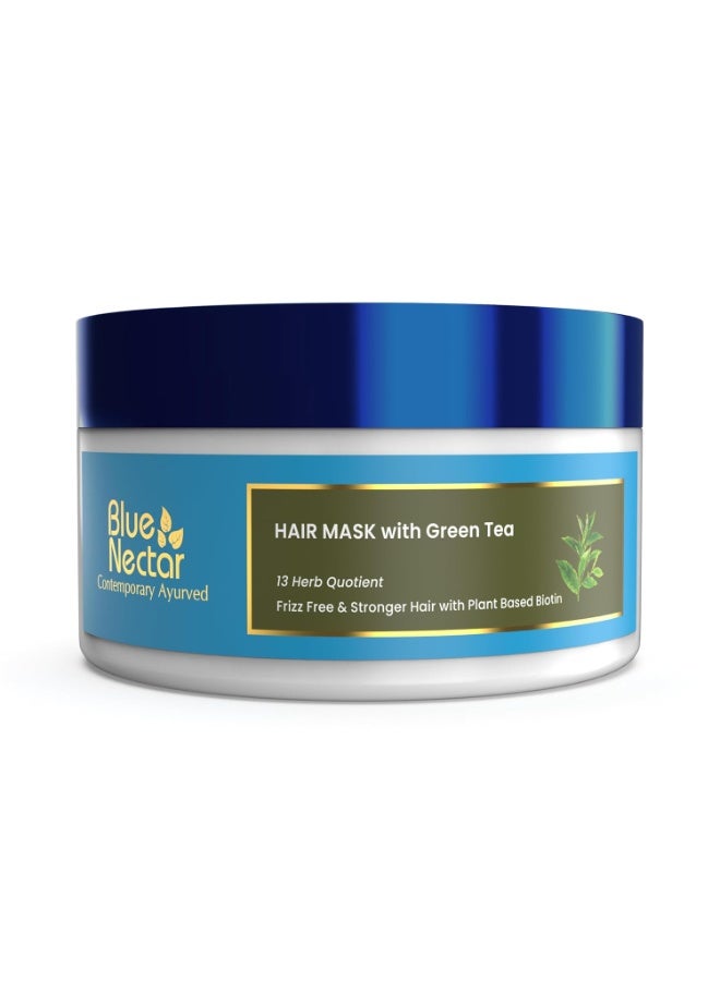 Blue Nectar Green Tea Hair Mask | Deep Conditioning Hair Mask for Frizzy & Damaged Hair | With Plant-Based Biotin for Curly & Dry Hair (13 Herbs, 200g) - Image 1