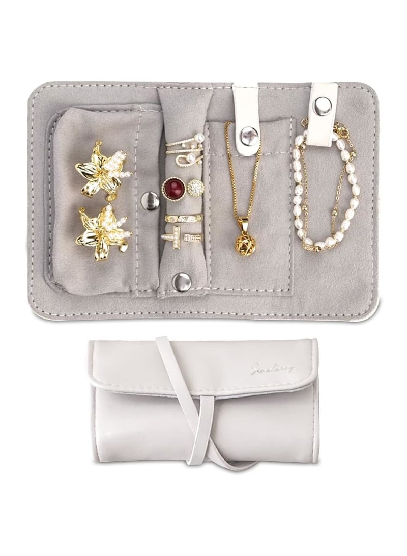 SYOSI Travel Jewelry Organizer Case, Leather Jewelry case, Collapsible Jewelry Roll, Leather Jewelry Storage Bags for Women, Portable Travel Jewelry Storage Bag for Necklaces, Earrings, Rings, Bracelets - Image 1