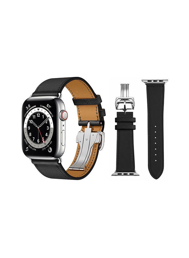NIBEMINENT Genuine Leather Replacement Band For Apple Watch Series 6/SE/5/4/3/2/1 Black