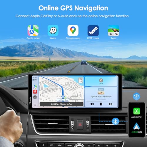 CARPURIDE 10.26 Inch Wireless/Wired Apple CarPlay, Android Auto and Mirror Link - 1600 * 600 IPS Touch Screen Portable Car Stereo, Bluetooth Audio, Siri, Navigation Car Screen for All Vehicles - Image 4