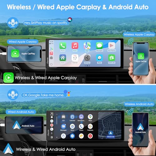 CARPURIDE 10.26 Inch Wireless/Wired Apple CarPlay, Android Auto and Mirror Link - 1600 * 600 IPS Touch Screen Portable Car Stereo, Bluetooth Audio, Siri, Navigation Car Screen for All Vehicles - Image 2