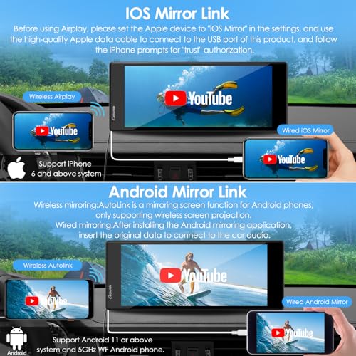 CARPURIDE 10.26 Inch Wireless/Wired Apple CarPlay, Android Auto and Mirror Link - 1600 * 600 IPS Touch Screen Portable Car Stereo, Bluetooth Audio, Siri, Navigation Car Screen for All Vehicles - Image 3