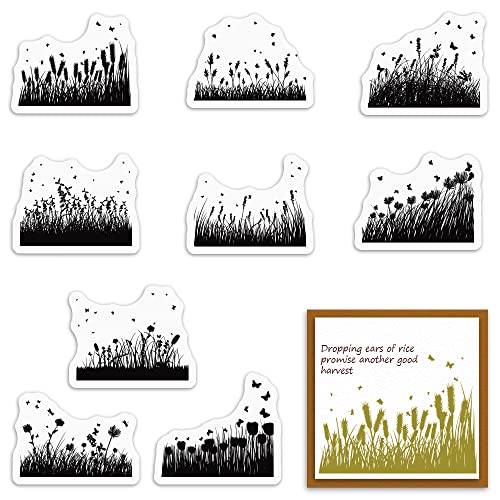 Hying Hying Spring Meadow Flower Background Clear Stamps for Card Making Grass Borders Transparent Rubber Stamps for Bullet Journal DIY Scrapbook Decoration Handmade Crafts Notebook 