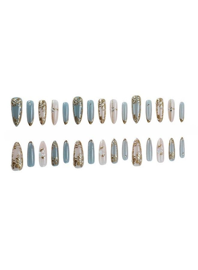 QQPPOLIU Medium Press on Nails Almond Fake Nails with Design Fall Glue on Nails for Women and Girls Pattern 04 - Image 4