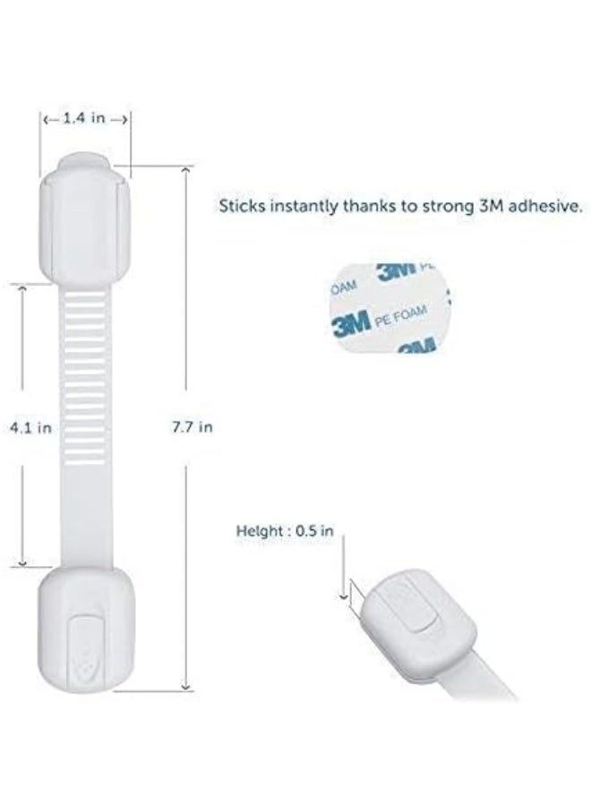 CUTESAFETY - Child Safety Cabinet Locks (6 Pack) - Adjustable Baby Proofing Strap Latches with Strong 3M Adhesive - No Drill Childproof Locks for Drawers, Cabinets, Fridge, Door, Closet, White - Image 4