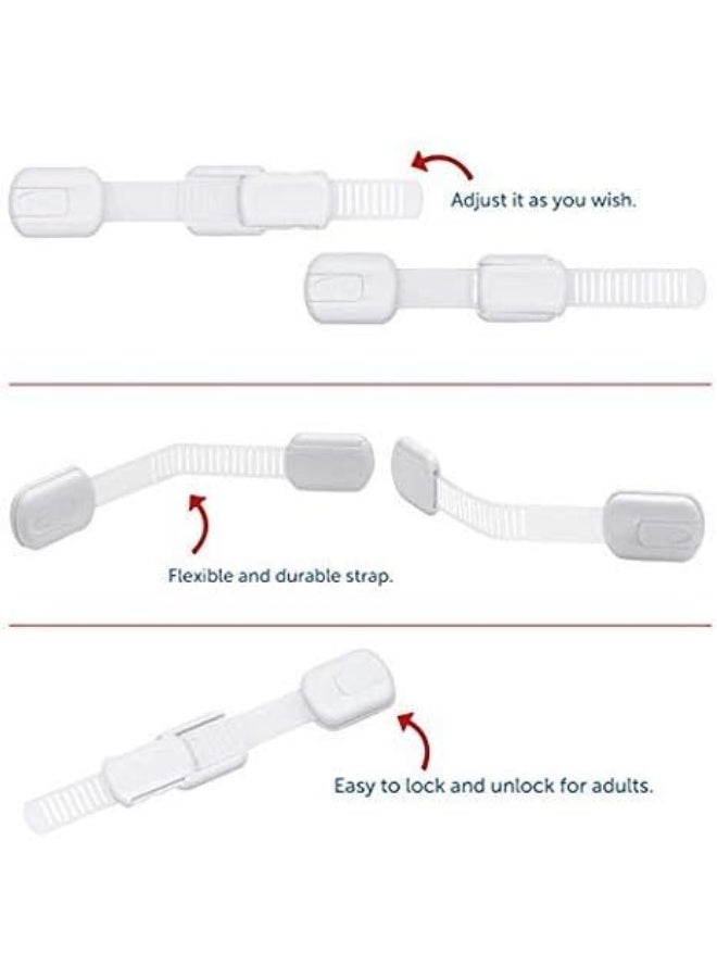 CUTESAFETY - Child Safety Cabinet Locks (6 Pack) - Adjustable Baby Proofing Strap Latches with Strong 3M Adhesive - No Drill Childproof Locks for Drawers, Cabinets, Fridge, Door, Closet, White - Image 3