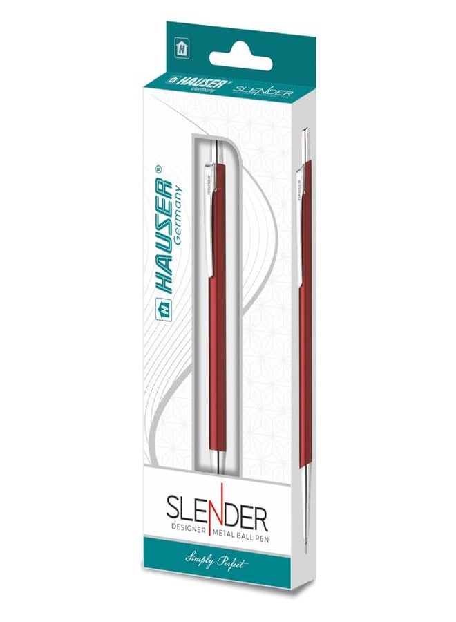 Hauser Slender Designer Metal Ball Pen Box Pack | Attractive Color Body With Stylish Metal Clip | Smooth Refillable Pen With Smudge Free Writing | Ideal For Gifting | Blue Ink, Pack of 2 - Image 2