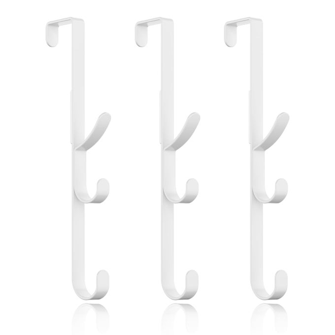 OVER THE DOOR HOOKS HANGEROVER THE DOOR TOWEL HOOK ORGANIZER HANGING FOR COAT CLOTHES BACKPACK HAT PURSE METAL TOWEL RACK BACK OF SHOWER FOR BATHROOMDORMBEDROOMKITCHENOFFICE CLOSET WHITE3PACKS