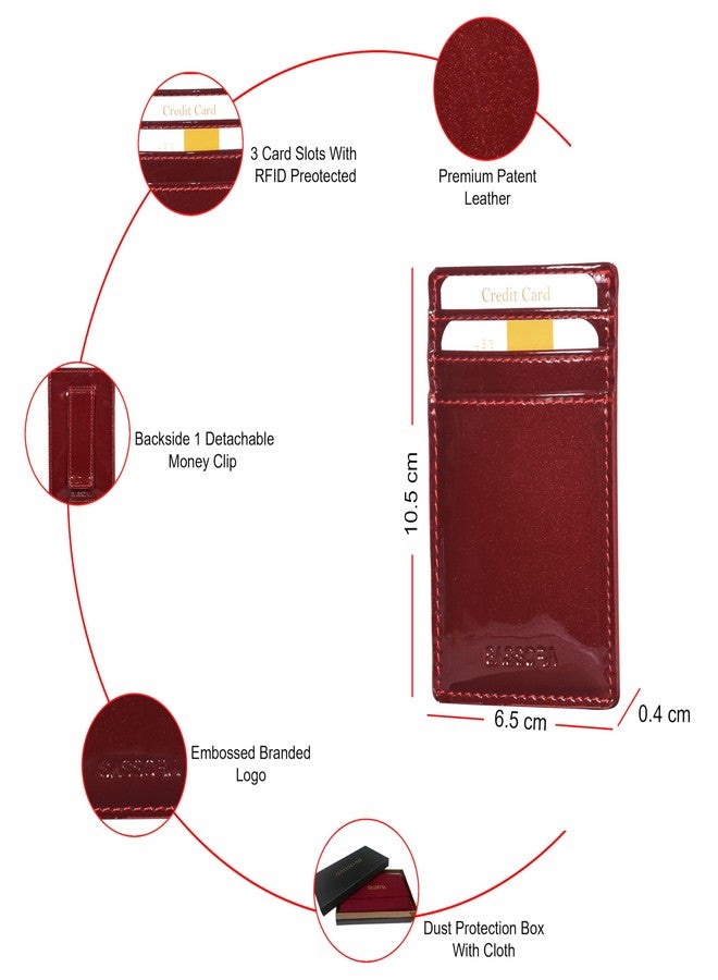 Sassora Premium Patent Leather Unisex RFID Money Clip (Red) - Image 3
