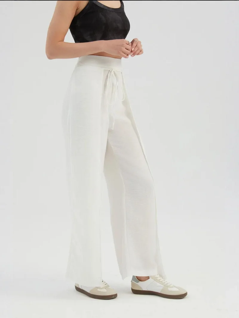 HICCUP High Waist Straight Leg Trousers with a Front Tie