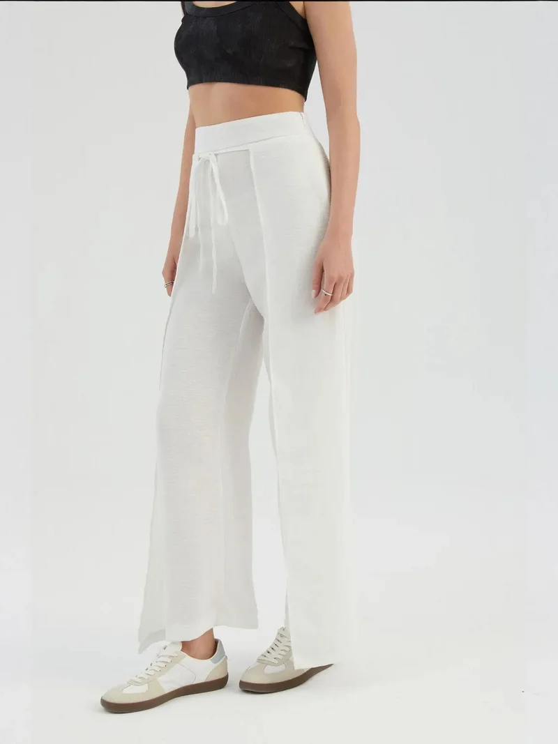 HICCUP High Waist Straight Leg Trousers with a Front Tie