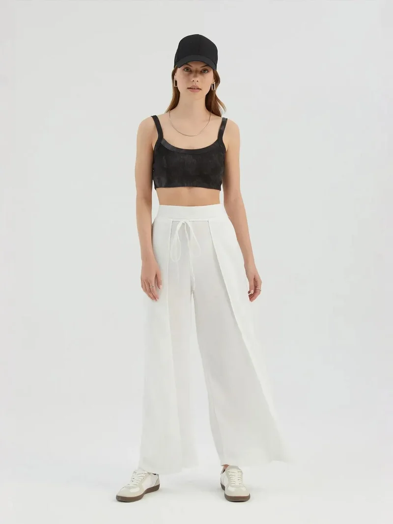 HICCUP High Waist Straight Leg Trousers with a Front Tie
