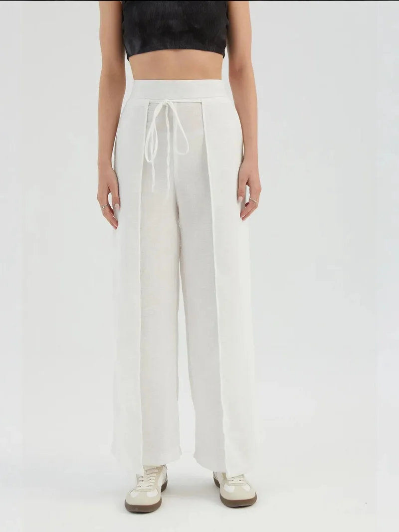HICCUP High Waist Straight Leg Trousers with a Front Tie