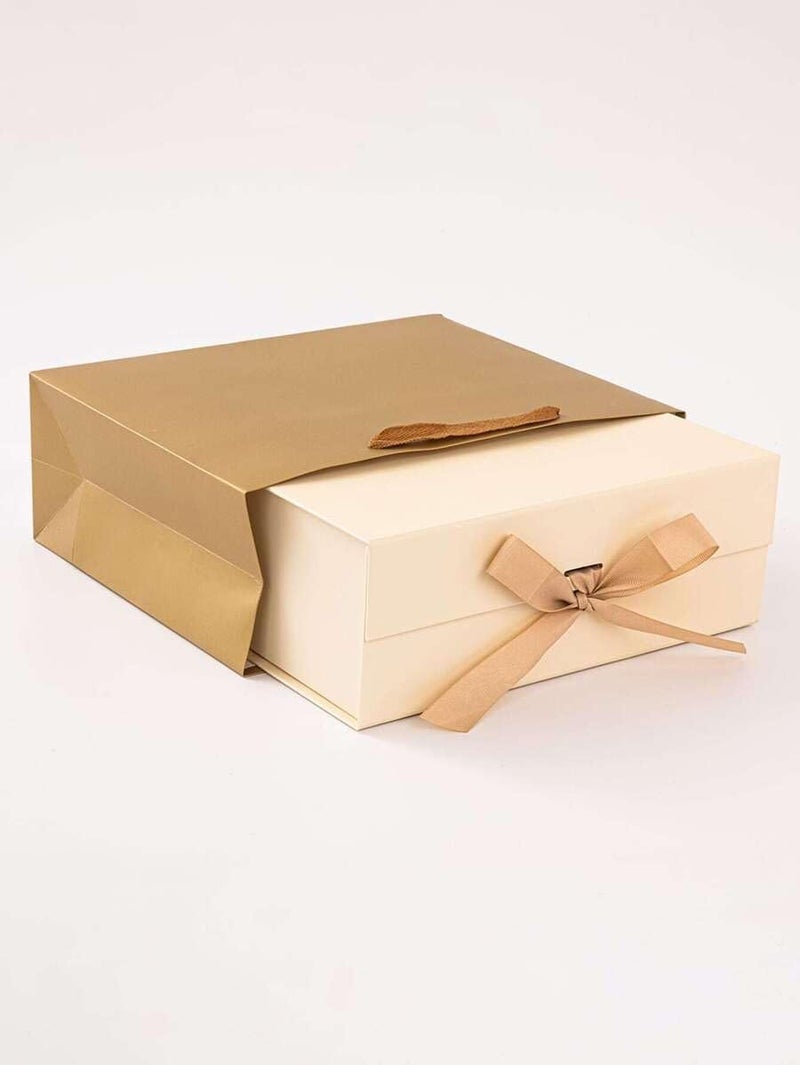 Kandid Magnetic Lid Gift Box with Ribbon Gift Box For Birthday, Anniversary Special Occasions – Presentation Box for Birthday, Wedding & Anniversary (Cream Box & Bag) - Image 2