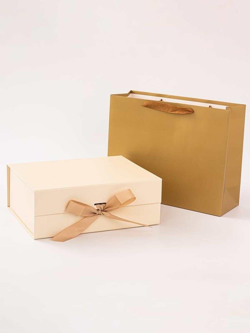 Kandid Magnetic Lid Gift Box with Ribbon Gift Box For Birthday, Anniversary Special Occasions – Presentation Box for Birthday, Wedding & Anniversary (Cream Box & Bag) - Image 1