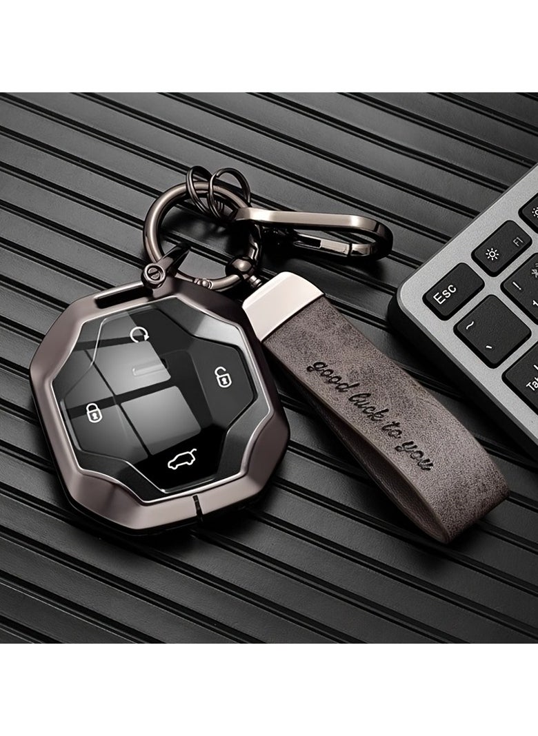 Service Zone Premium Zinc Alloy Key Fob Cover for Chery Jietu T2 & Mountain Sea T2 - Stylish Brown Keychain Accessory with Engraved "Best Luck to You" Message, Durable & Sleek Design  - Image 1