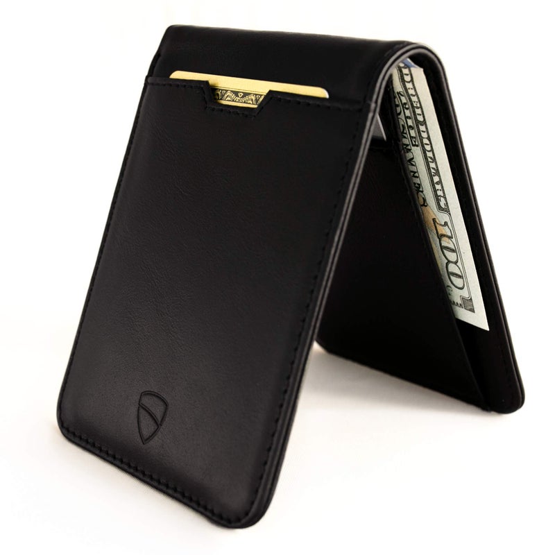 Vaultskin MANHATTAN Slim RFID Blocking Bifold Leather Wallet for Men - Minimalist Front Pocket Card Holder, Holds 9 Cards & Cash, Premium Italian Leather (Black) - Image 1