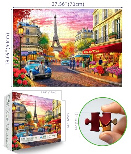 Blueforest Paris Street Scene 1000 Piece Jigsaw Puzzle for Adults Eiffel Tower Cityscape with Vintage Cars Landscape Scenery Challenging Family Puzzle Perfect for Game Nights 275X196 - Image 5