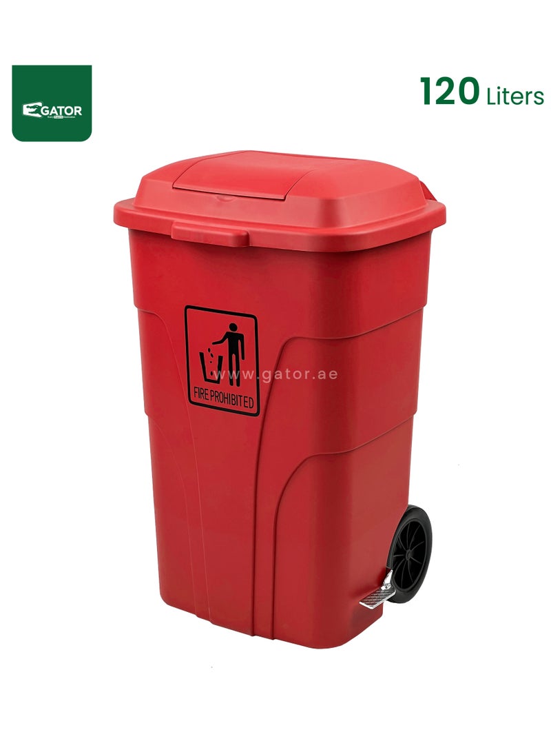 جاتور سلة مهملات جاتور بلاستيكية بغطاء دواسة 120 لتر أحمر - Image 1