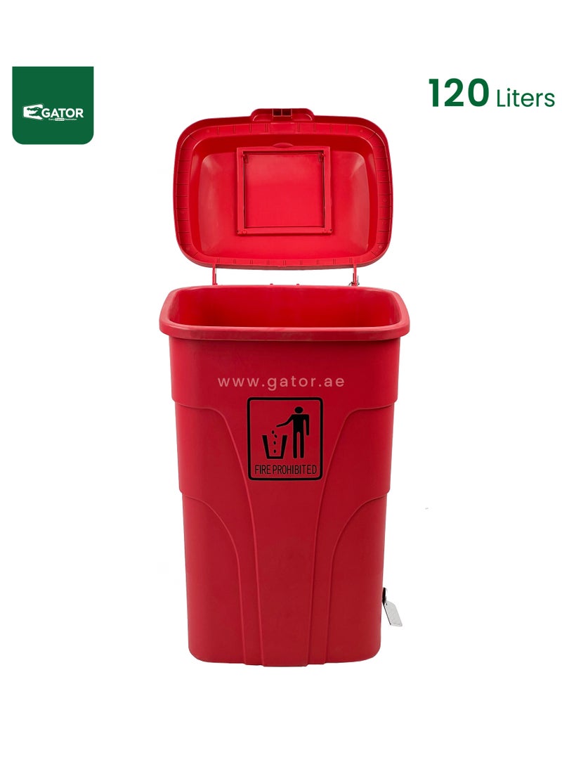 جاتور سلة مهملات جاتور بلاستيكية بغطاء دواسة 120 لتر أحمر - Image 2