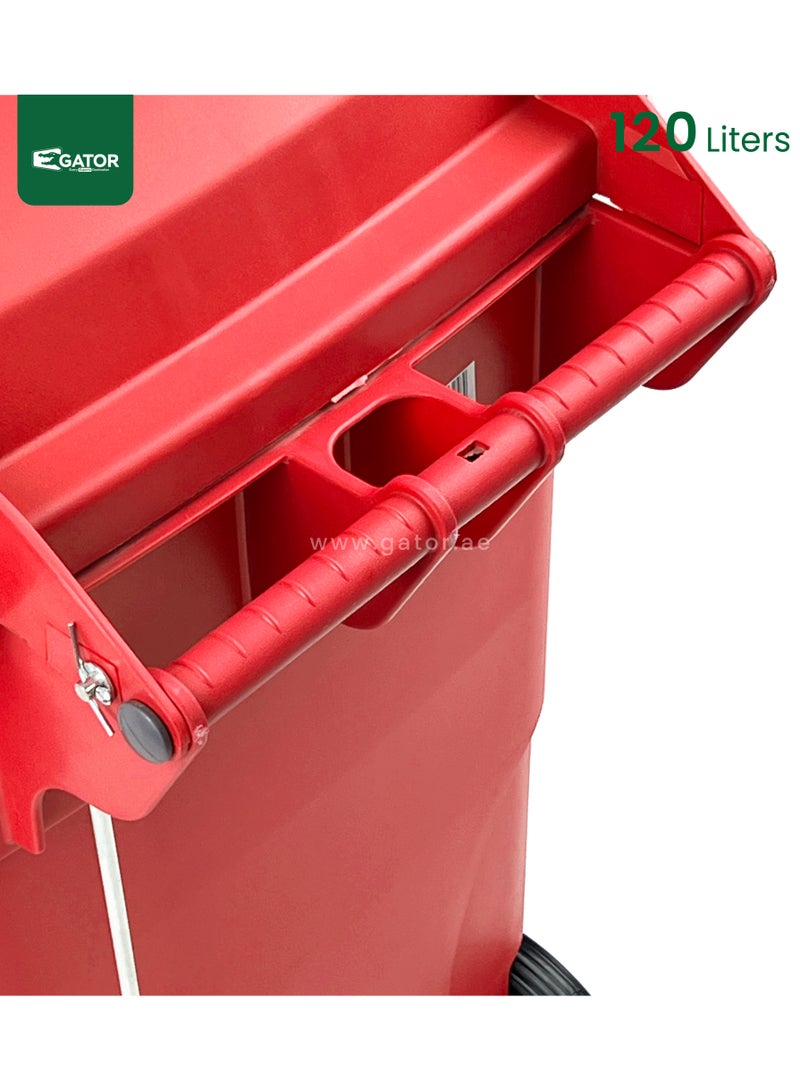 جاتور سلة مهملات جاتور بلاستيكية بغطاء دواسة 120 لتر أحمر - Image 3