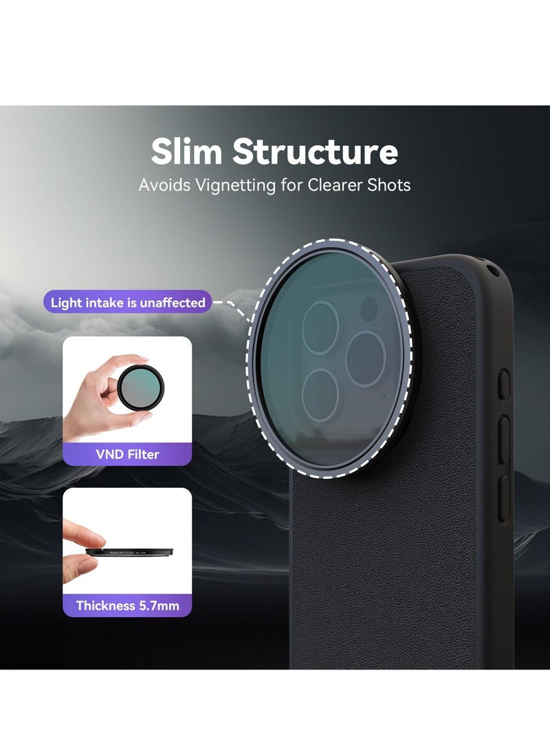 Generic - Magnetic Adjustable ND Filter & Phone Case Kit for iPhone 15 Pro Max, 58mm, ND2-ND32 (1-5 Stops) VND Filter with Protective Case, HD Optical Glass Neutral Density Filter Kit for iPhone - Image 1