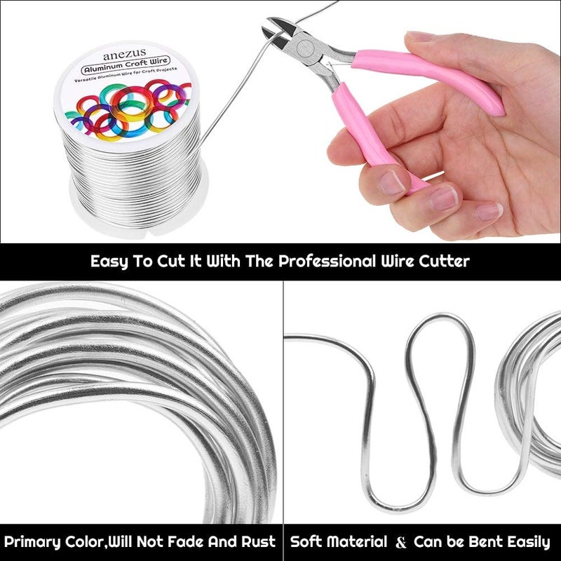 anezus سلك ألمنيوم 12 قياس 100 قدم، سلك تشكيل معدني قابل للانحناء من أنيزوس لصنع الحرف، صنع إكليل، صنع المجوهرات، الخرز، الزهور (فضي، 2 مم) - Image 5