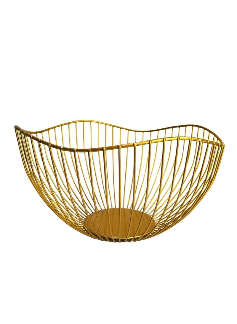 Classic Style Curved-Edge Modern Creative Stylish Single Tier Dish,Metal Iron Wire Fruit Vegetables Bread Decorative Stand Serving Bowls Basket Holder, Gold - Image 2