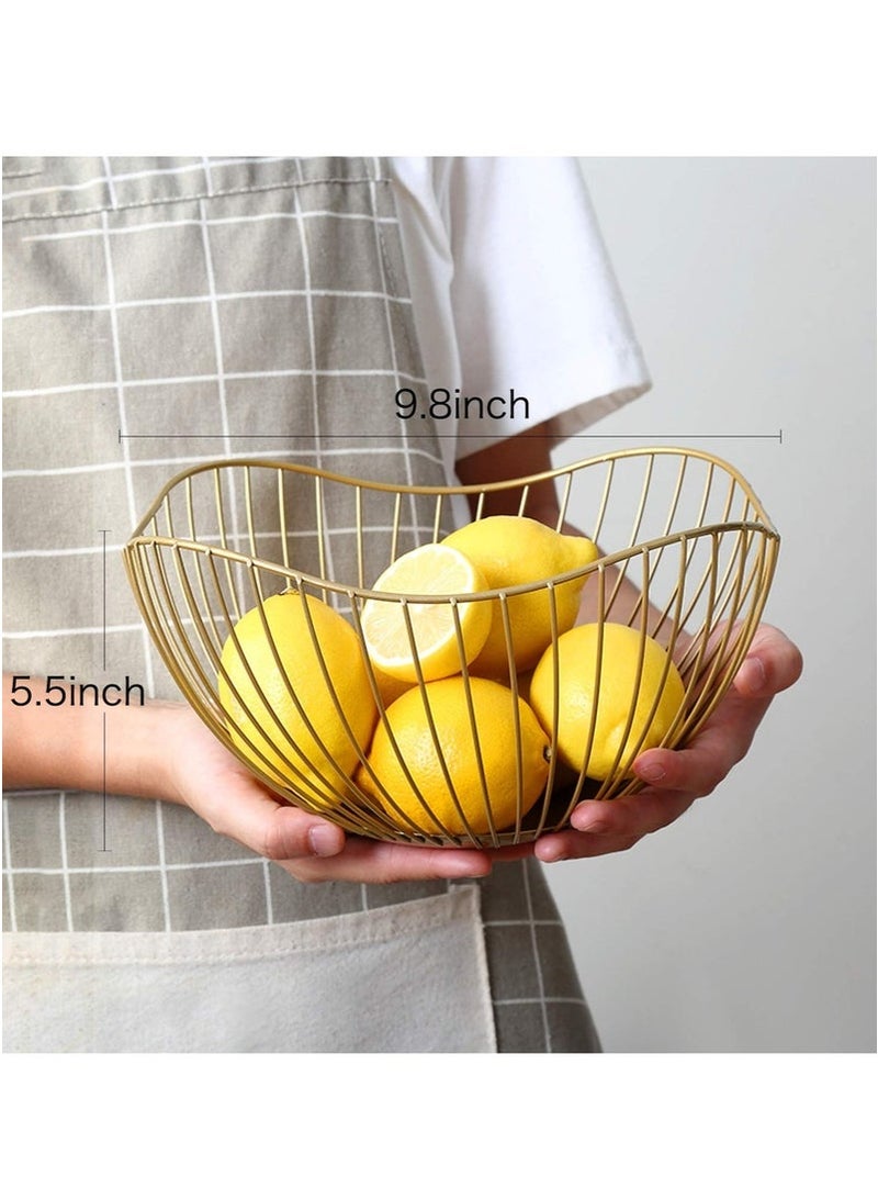 Classic Style Curved-Edge Modern Creative Stylish Single Tier Dish,Metal Iron Wire Fruit Vegetables Bread Decorative Stand Serving Bowls Basket Holder, Gold - Image 1