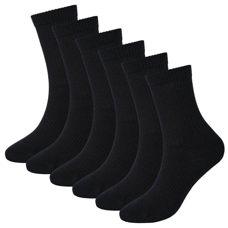 WindCrosser Mens 6-Pack Black Anti Odor Blister Resistant Seamless Breathable Cotton Crew Running Hiking Dress Socks, Size 7-12 - Image 1