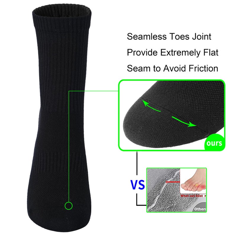 WindCrosser Mens 6-Pack Black Anti Odor Blister Resistant Seamless Breathable Cotton Crew Running Hiking Dress Socks, Size 7-12 - Image 5