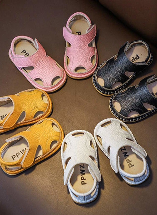 DADAWEN Baby Boys Girls Summer Lightweight Soft Sole Closed-Toe Outdoor Leather Athletic Sandals Black US Size 3.5 M Toddler - Image 2