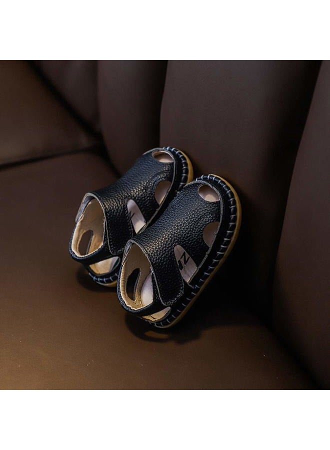 DADAWEN Baby Boys Girls Summer Lightweight Soft Sole Closed-Toe Outdoor Leather Athletic Sandals Black US Size 3.5 M Toddler - Image 3