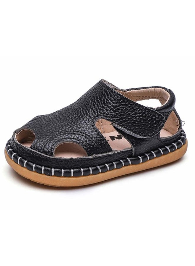 DADAWEN Baby Boys Girls Summer Lightweight Soft Sole Closed-Toe Outdoor Leather Athletic Sandals Black US Size 3.5 M Toddler - Image 1