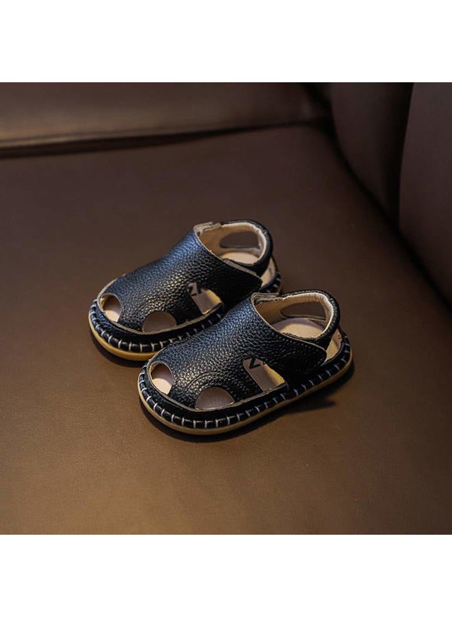 DADAWEN Baby Boys Girls Summer Lightweight Soft Sole Closed-Toe Outdoor Leather Athletic Sandals Black US Size 3.5 M Toddler - Image 4