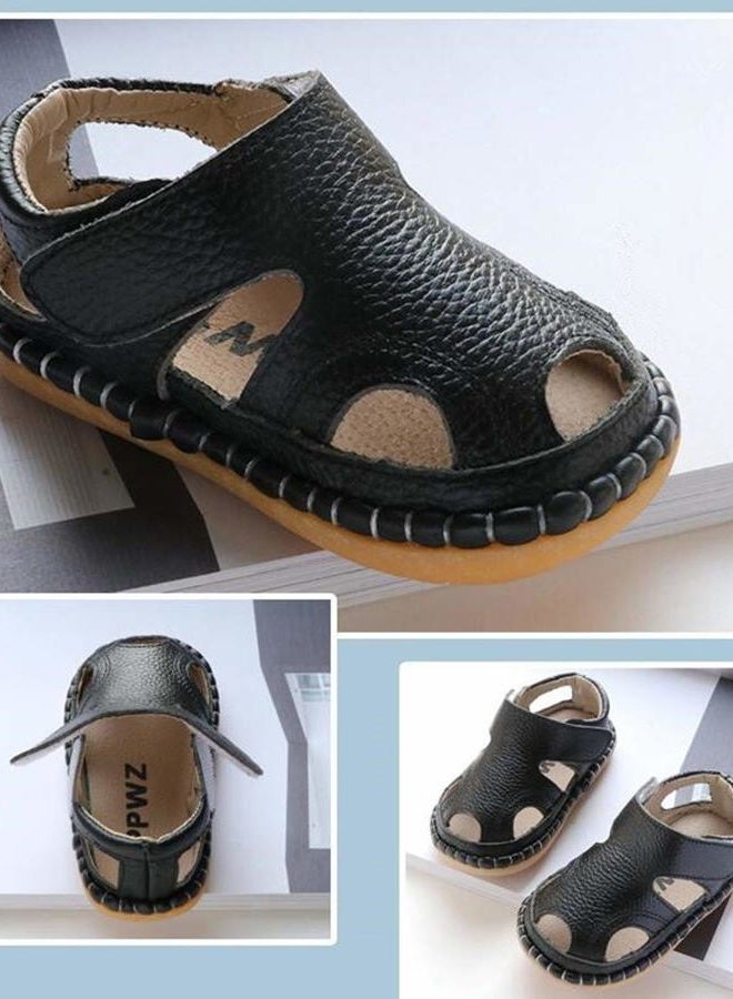 DADAWEN Baby Boys Girls Summer Lightweight Soft Sole Closed-Toe Outdoor Leather Athletic Sandals Black US Size 3.5 M Toddler - Image 5