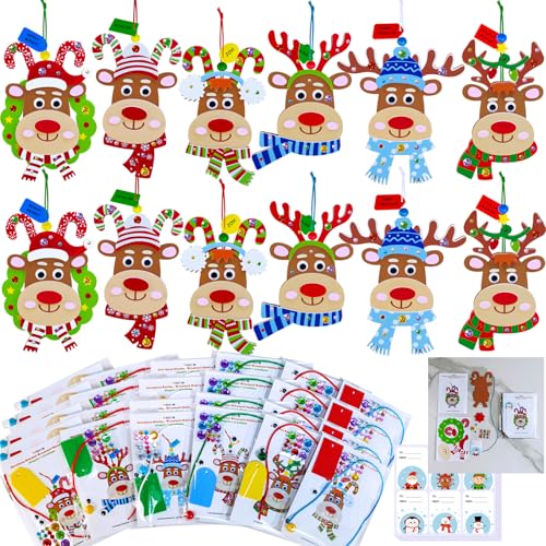 Winlyn 24 Sets Christmas Craft Kits Winter Crafts DIY Xmas Reindeer Head Ornaments Decorations Festive Foam Stickers Christmas Arts and Crafts for Kids Holiday Home Classroom Activities Party Favors - Image 1