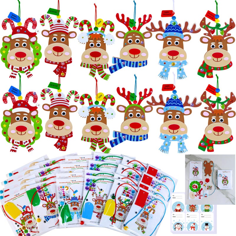 Winlyn 24 Sets Christmas Craft Kits Winter Crafts DIY Xmas Reindeer Head Ornaments Decorations Festive Foam Stickers Christmas Arts and Crafts for Kids Holiday Home Classroom Activities Party Favors - Image 3