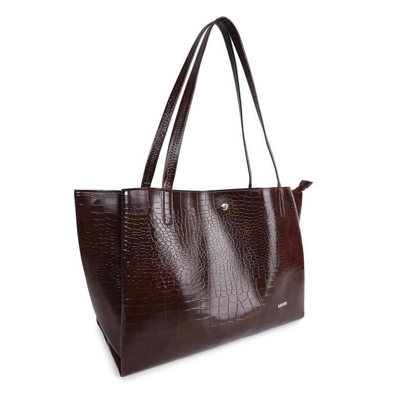 LEEZEL Women's Structured Tote Bag – Large Capacity Work & Travel Purse Croco Pattern Vegan Leather Stylish Tote Bag Classic Everyday Shoulder Bag - Image 3