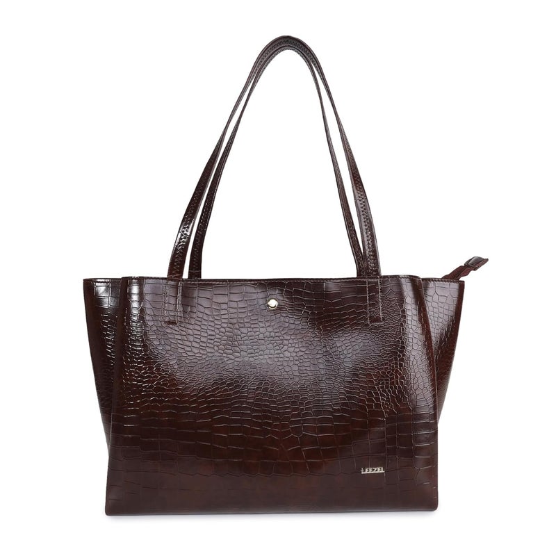 LEEZEL Women's Structured Tote Bag – Large Capacity Work & Travel Purse Croco Pattern Vegan Leather Stylish Tote Bag Classic Everyday Shoulder Bag - Image 1