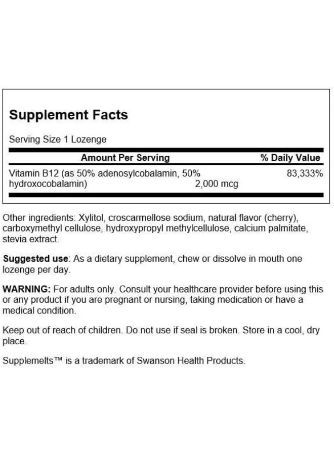 Swanson Supplemelts Sublingual Activated Vitamin B-12 60 Tabs - Image 2