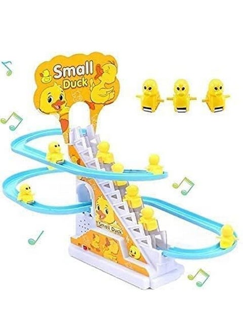 WINSKY Duck Slide Toy Set, Funny Automatic Stair-Climbing Ducklings Cartoon Race Track Set Little Lovely Duck Slide Toy Escalator Toy with Lights and Music (Duck Track Set)