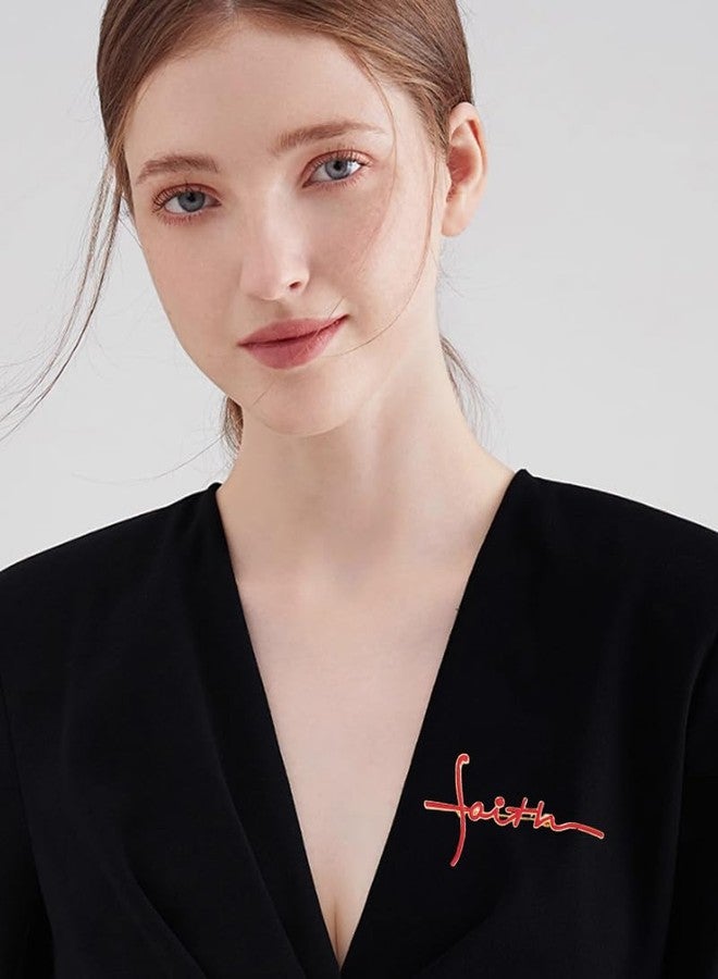 OIDIMS Faith Letter Brooch for Women Men Christian Theme Enamel Pin for Clothes Jackets Hats Bags Lapel Pins Fashion Accessories Decor Brooches Dainty Jewelry Gift for Best Friends Birthday Xmas (Red) - Image 2