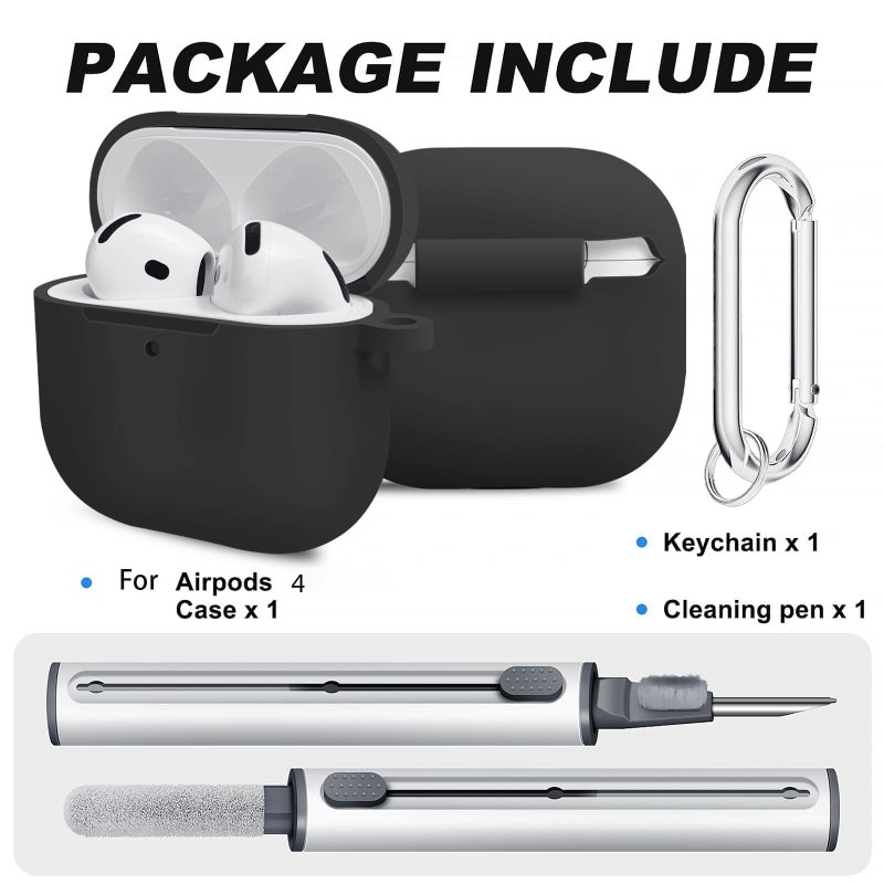 Woyinger for AirPods 4th Case Cover, Soft Silicone Case with Cleaner Kit, Keychain, Full Protection for Men and Women, Compatible with AirPods 4th Generation (Black) - Image 2